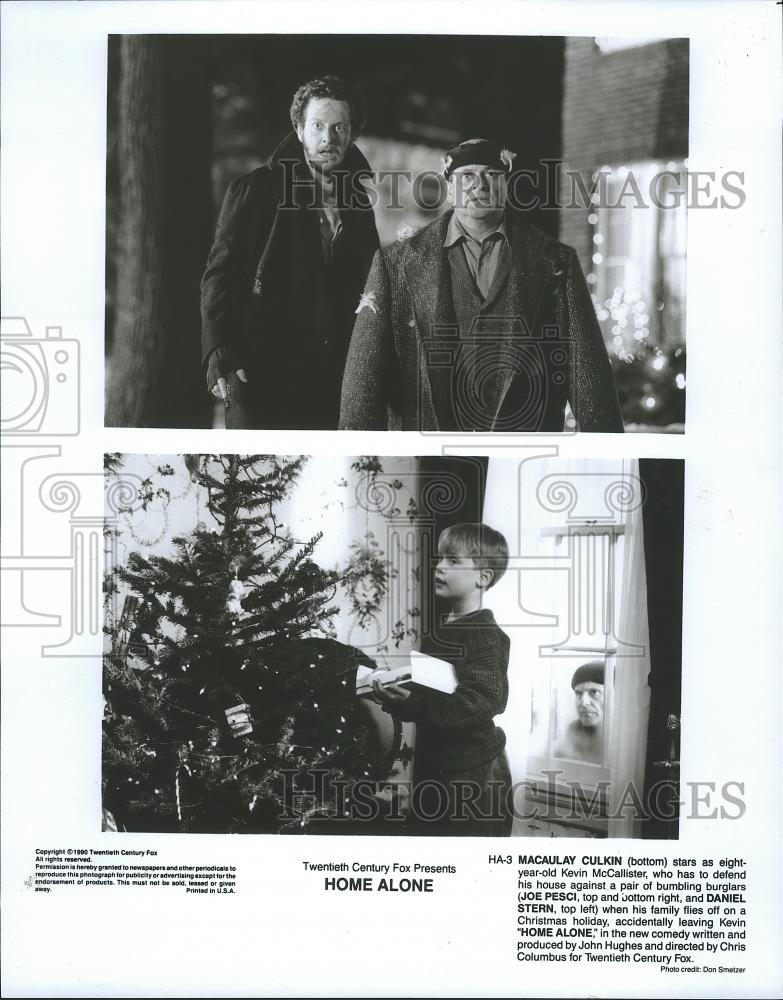 1990 Press Photo Macaulay Culkin, Joe Pesci & Daniel Stern in Home Alone. - Historic Images