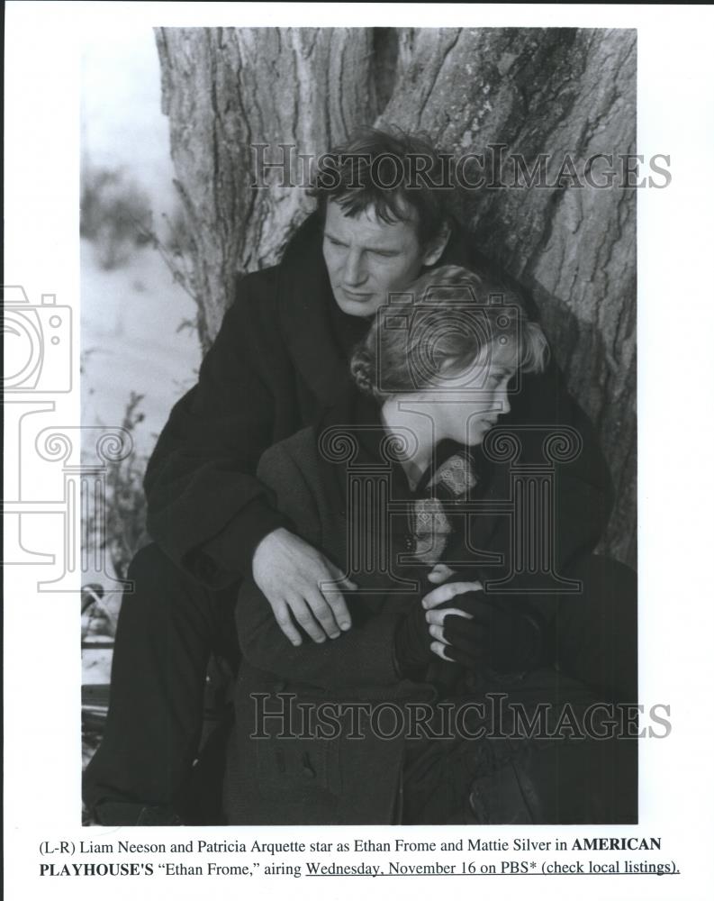 1994 Press Photo Liam Neeson and Patricia Arquette star in Ethan Frome, on PBS. - Historic Images