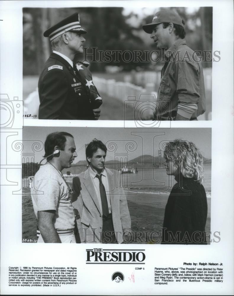1988 Press Photo Meg Ryan, Sean Connery &amp; Mark Harmon in The Presidio. - Historic Images