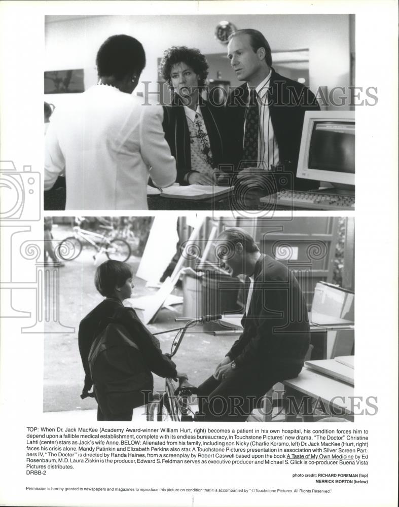 1991 Press Photo William Hurt, Charlie Korsmo & Christine Lahti in The Doctor. - Historic Images