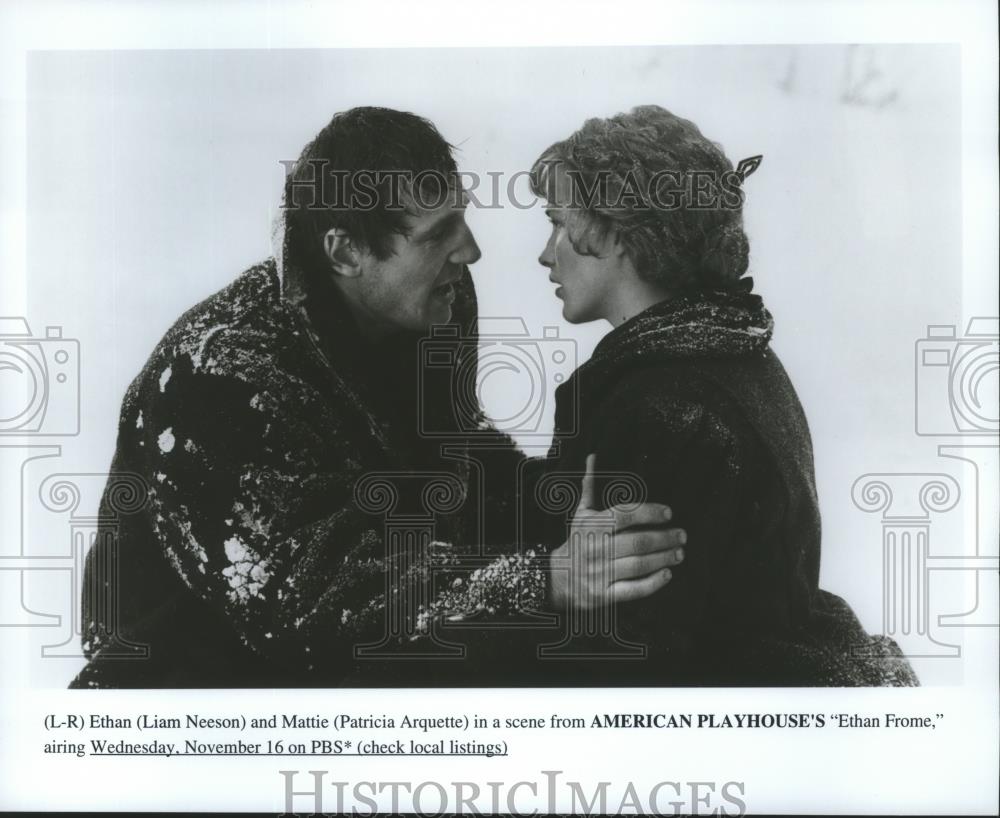 1994 Press Photo Liam Neeson and Patricia Arquette star in Ethan Frome. - Historic Images