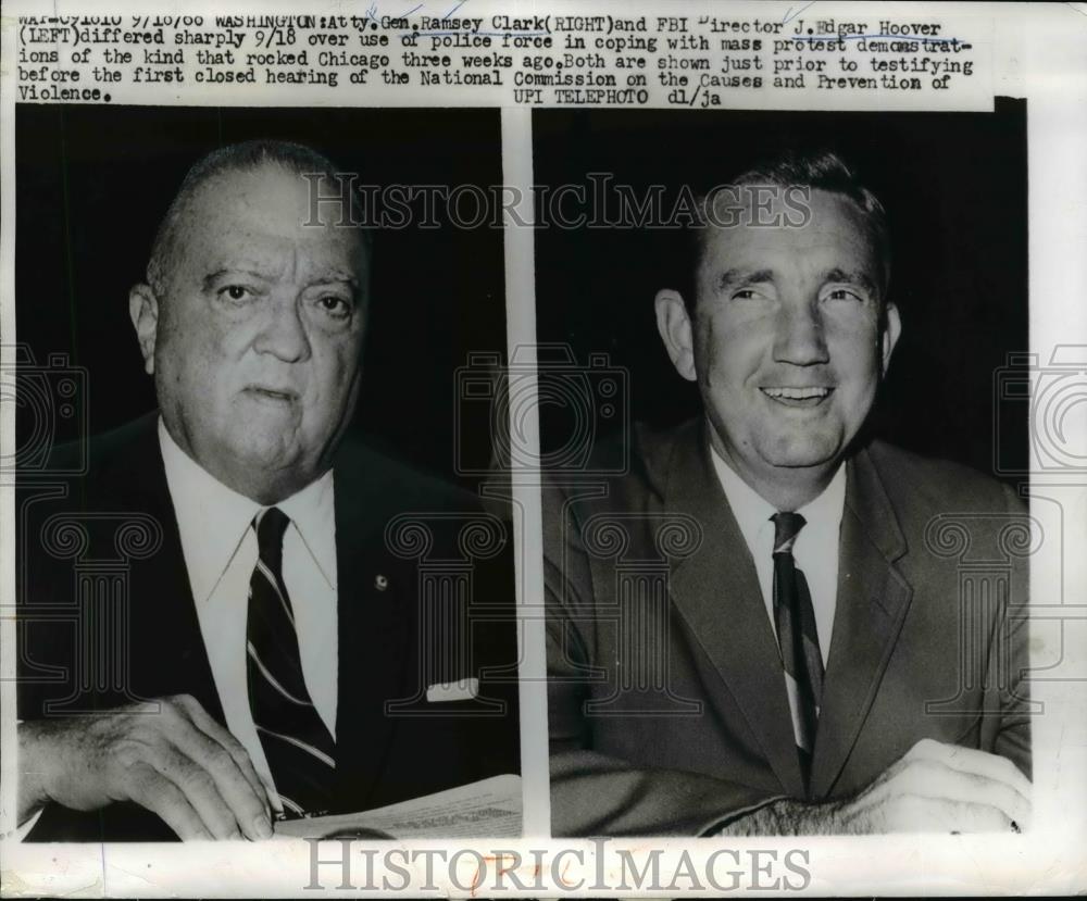 1968 Press Photo Gen Ramsey clark &amp; J Edgar Hoover testify on use of force - Historic Images