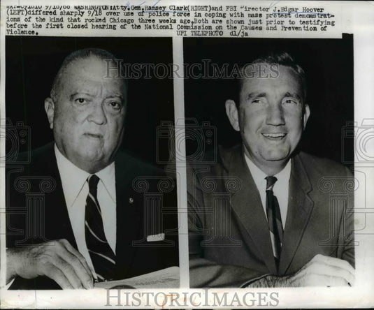 1968 Press Photo Gen Ramsey clark & J Edgar Hoover testify on use of force - Historic Images