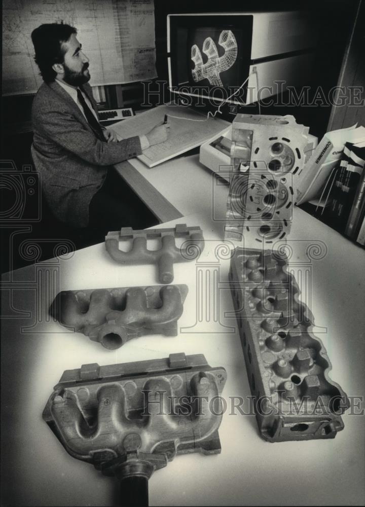 1988 Press Photo Exhaust Manifold &amp; Castings at Wisconsin Pattern Company - Historic Images