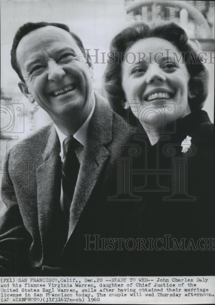 1960 Press Photo John Charles Daly and his fiancee Virginia Warren - spp28060 - Historic Images