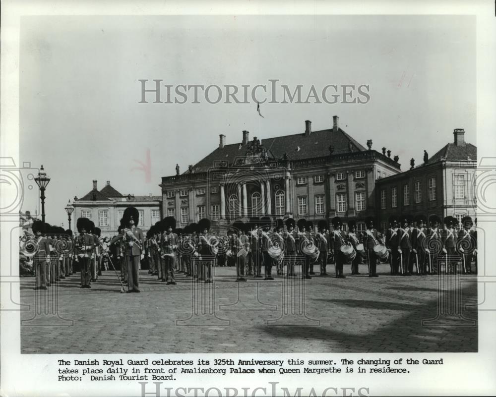 1983 Press Photo Danish Royal Guard at Amalienborg Palace in Copenhagen, Denmark - Historic Images