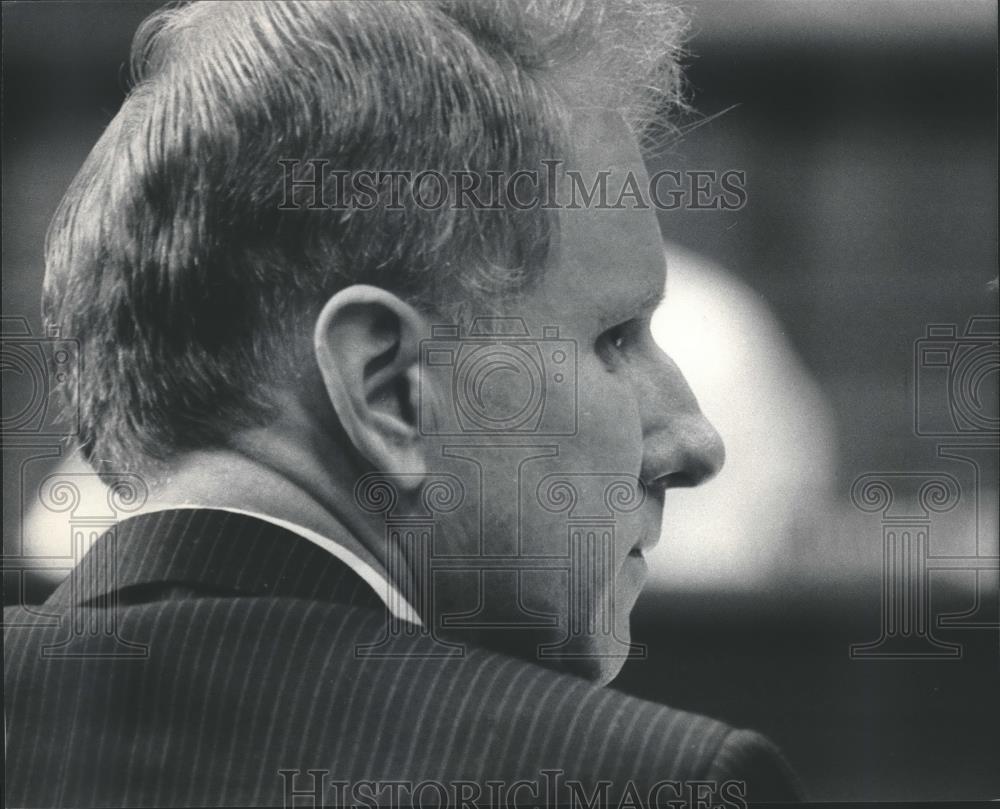 1985 Press Photo Former Judge Daniel P. McDonald, Trial for First Degree Murder - Historic Images