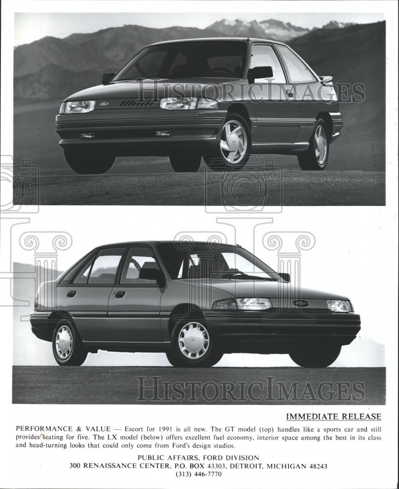 1990 Press Photo The all new 1991 Ford Escort GT and LX models - mjb13457 - Historic Images