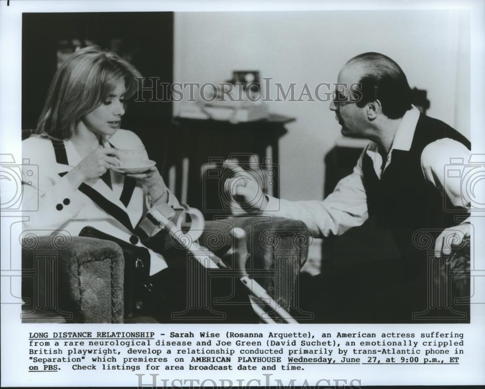 1990 Press Photo Rosanna Arquette and David Suchet in Separation, on PBS. - Historic Images