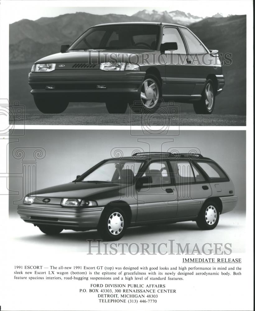 1991 Press Photo The new Ford Escort GT and LX wagon - mjb13454 - Historic Images