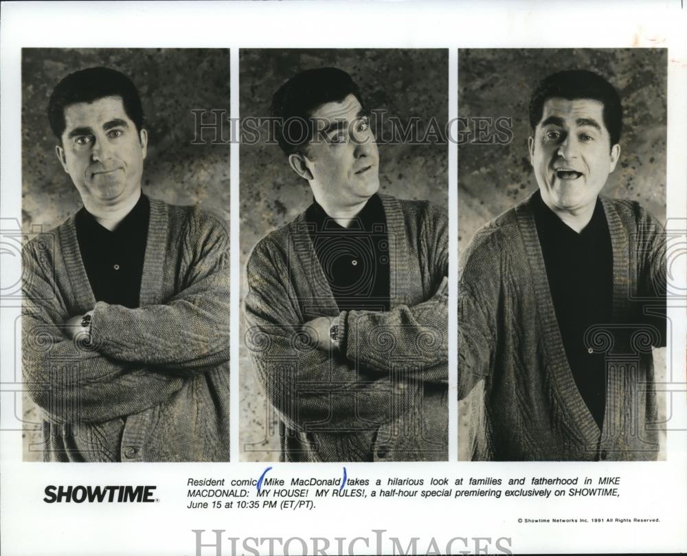 1991 Press Photo Comic Mike MacDonald in Funny Poses for Show on Showtime TV - Historic Images