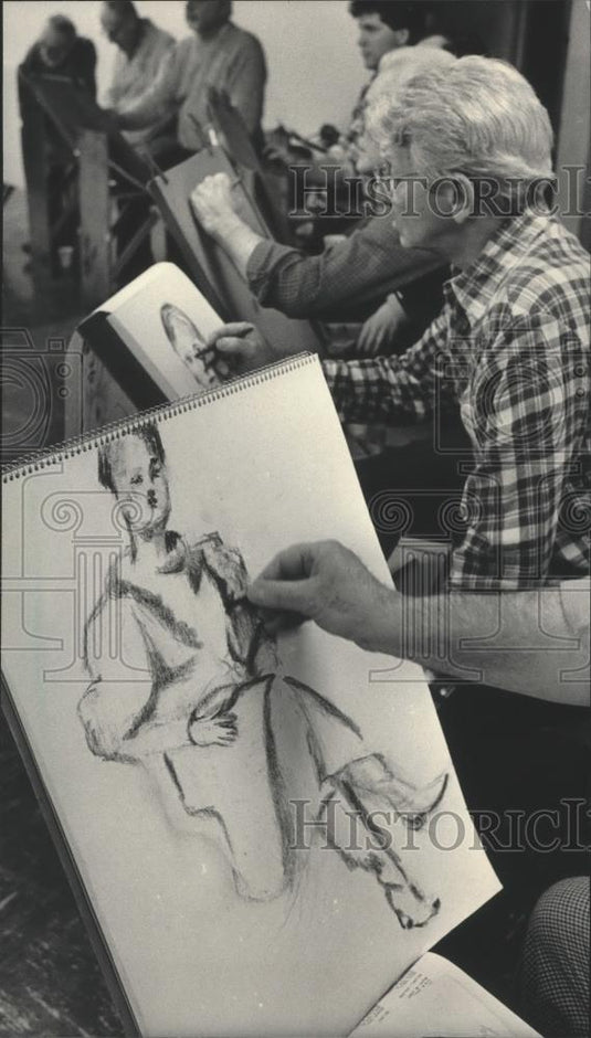 1984 Press Photo Richard May's Sketch at The Men's Sketch Club of Milwaukee - Historic Images