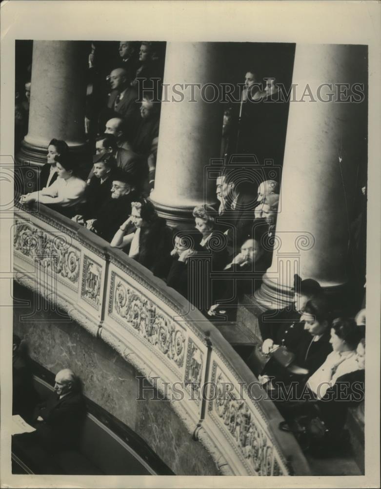 1954 Press Photo Madame Joseph Laniel Listens To The Speech Of Her Husband - Historic Images