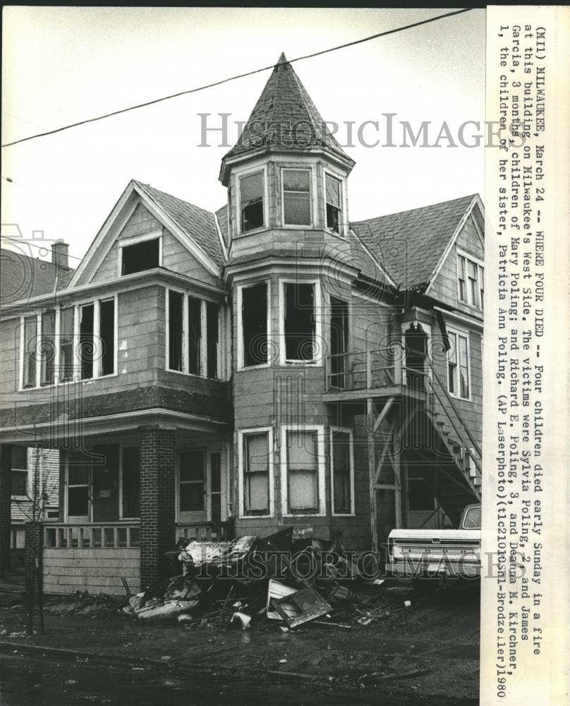 1980 Press Photo Disaster Four Children die in house fire, Milwaukee - mjb11682 - Historic Images