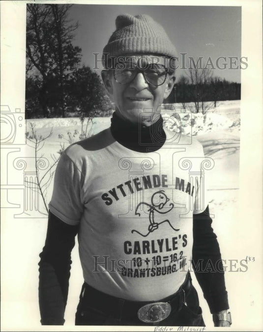 1986 Press Photo Eddie Milquist runs Grantsburg's Frigid Five, Wisconsin - Historic Images