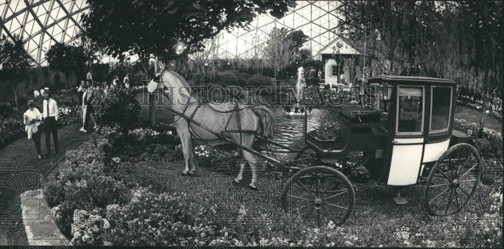 1988 Press Photo New show at Mitchell Park Domes, visitors and antique carriage. - Historic Images