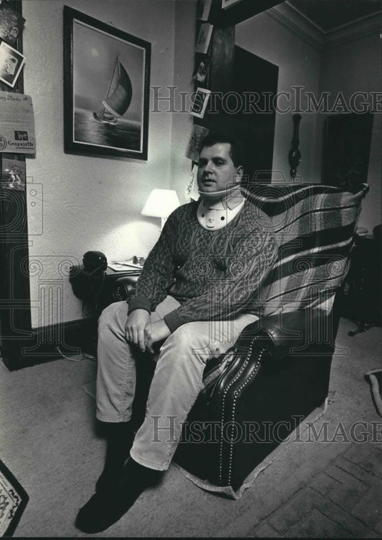 1987 Press Photo Michael Montana, victim of cruelty from car accident - Historic Images