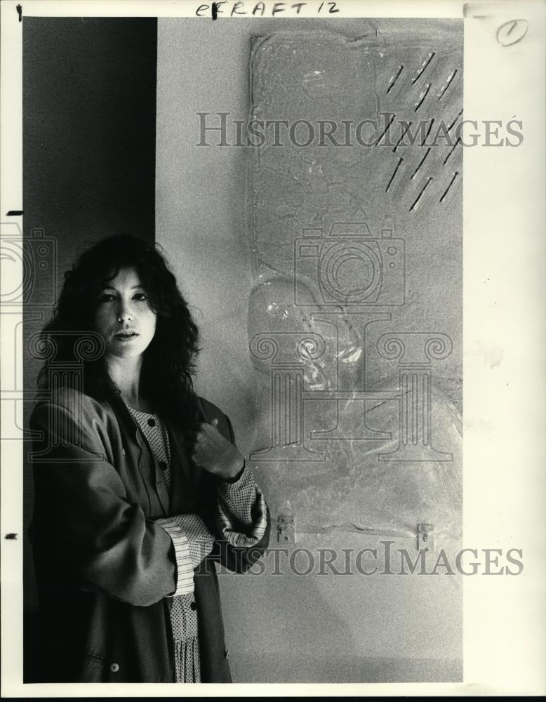 1988 Press Photo Artist Steinunn Thorurinsdottir with Dripping Iron piece. - Historic Images