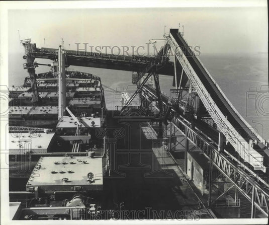 Press Photo Alabama State Docks, ship being loaded by container crane. - Historic Images