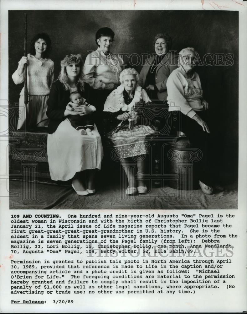 1989 Press Photo Pagel&#39;s are seven generation family pictured in Life magizine - Historic Images