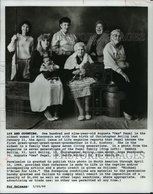 1989 Press Photo Pagel's are seven generation family pictured in Life magizine - Historic Images