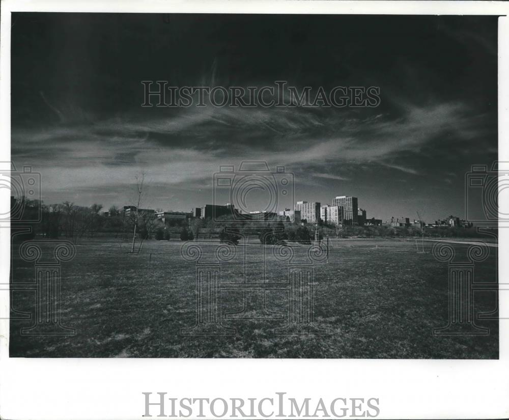 1978 Press Photo View of the Skyline of Milwaukee, Wisconsin, From a Park - Historic Images