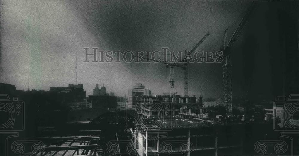 1987 Press Photo Storm over Milwaukee Center and theater district - mjb62422 - Historic Images