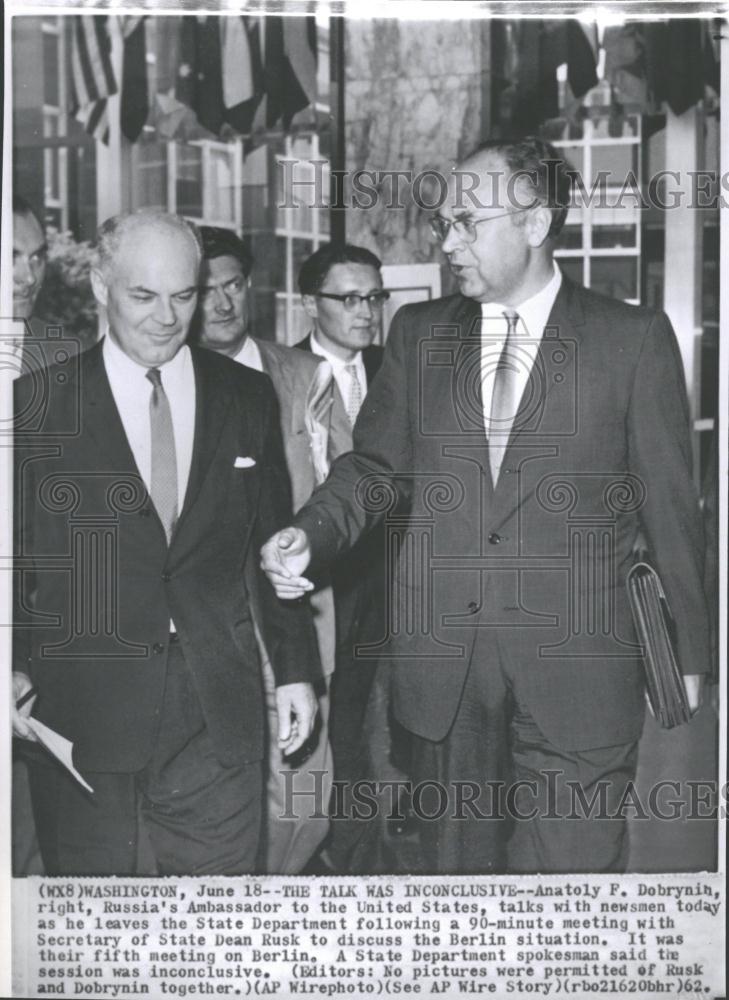 1962 Press Photo Anatoly Dobrynin Dean Rusk Sec. State - RRV30445 - Historic Images