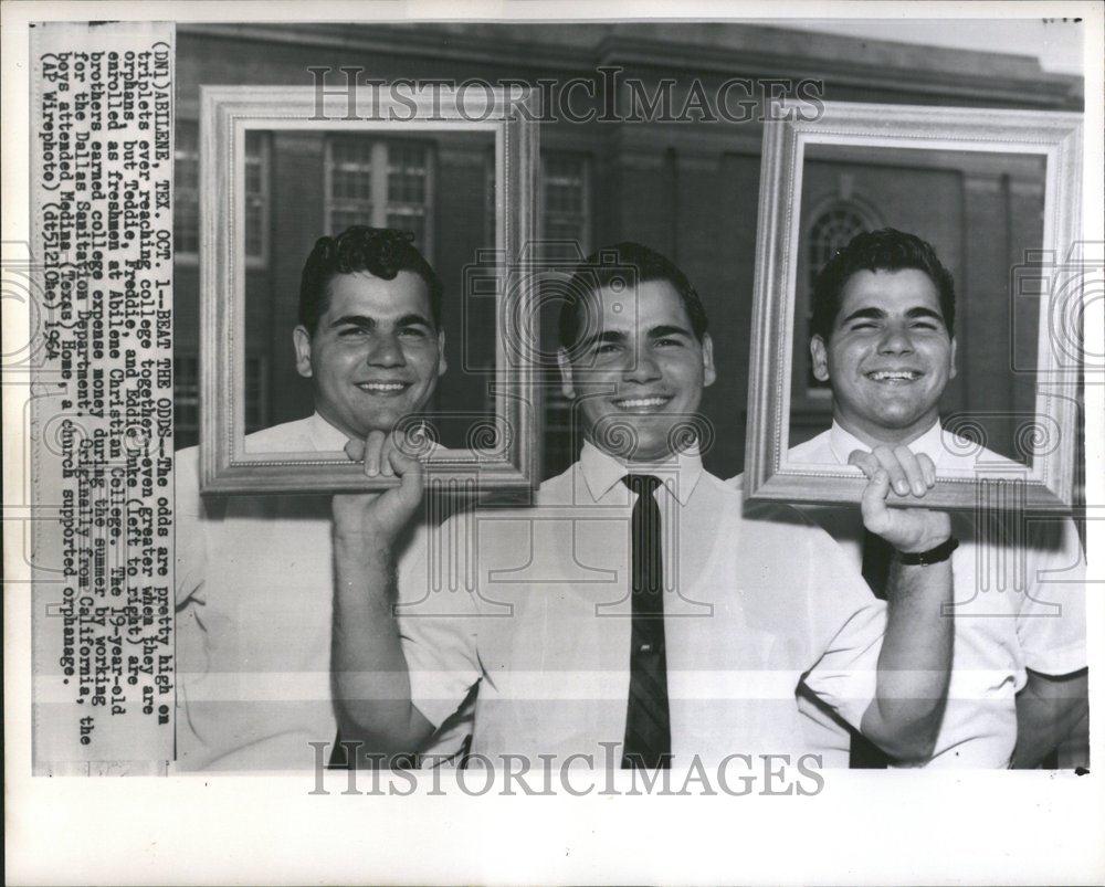 1964 Press Photo Teddie Duke Orphan Triplets College - RRV42257 - Historic Images