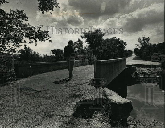 1991 Press Photo Cushing Park Bridge over Bark River in Delafield, Wisconsin - Historic Images