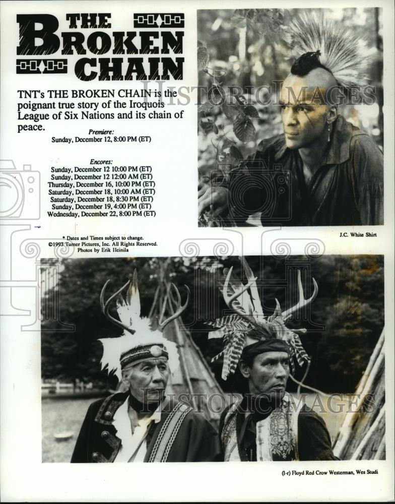 1993 Press Photo &quot;The Broken Chain&quot; with Floyd Red Crow Westeman, Wes Studi - Historic Images