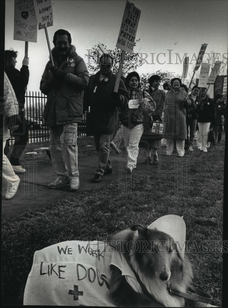 1993 Press Photo Nurses and their supporters hold a rally against wage freezes - Historic Images