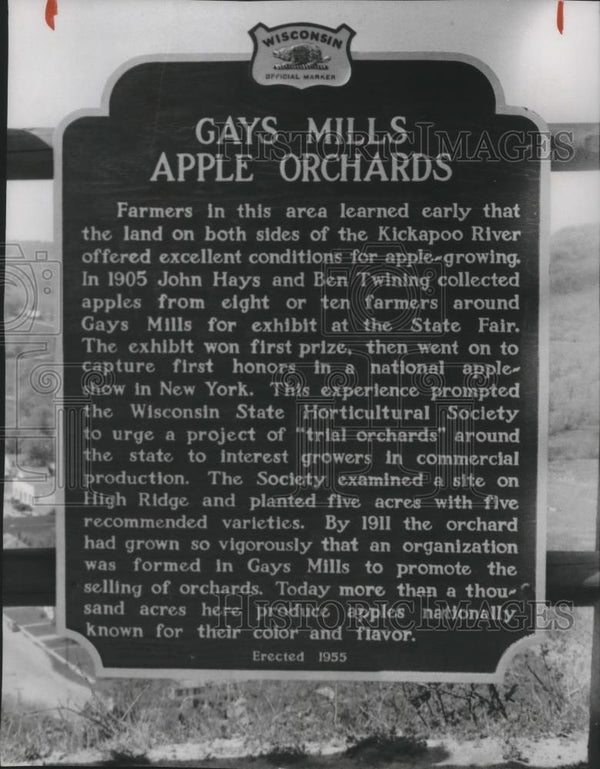 Gays Mills Apple Orchards Historical Marker, Wisconsin, 1980 vintage ...