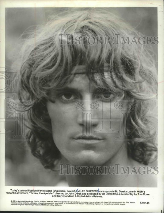 1990 Press Photo Miles O'Keefe stars in "Tarzan, the Ape Man" seen here 'wild' - Historic Images