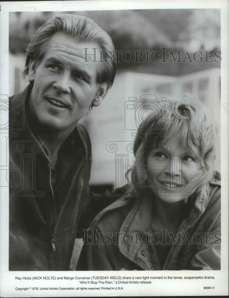 1978 Press Photo Nick Nolte and Tuesday Weld in the Film &quot;Who&#39;ll Stop the Rain&quot; - Historic Images