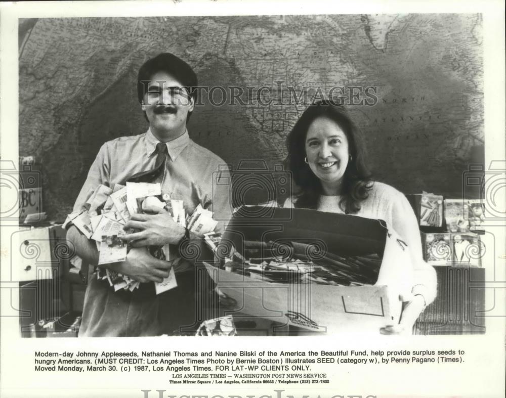 1987 Press Photo America the Beautiful Fund provides seeds to hungry Americans - Historic Images