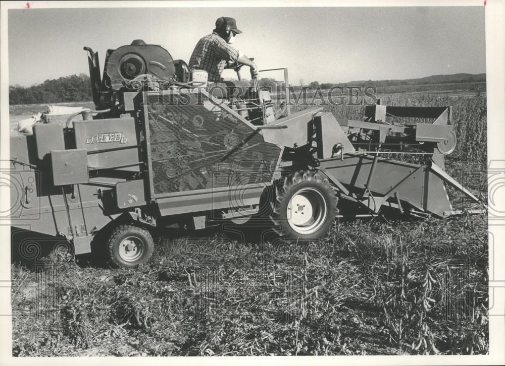 1988 Press Photo Small Harvester Gathers Soybeans on Farm in Alabama - abna10296 - Historic Images
