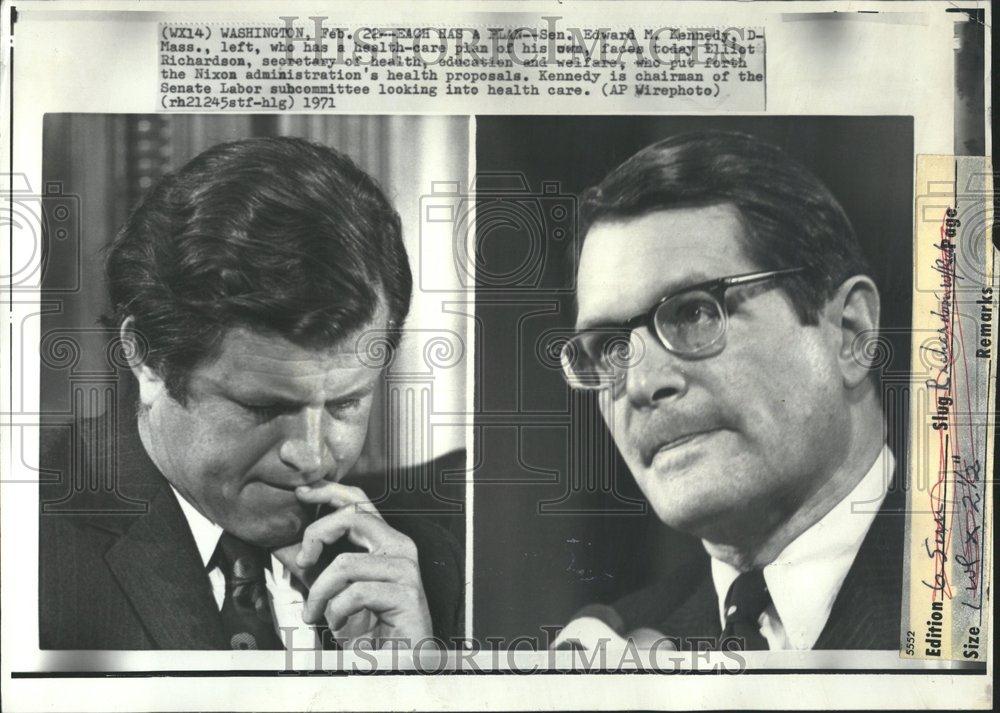 1971 Press Photo Sen Edward Kennedy Elliot Richardson - RRV72197 - Historic Images