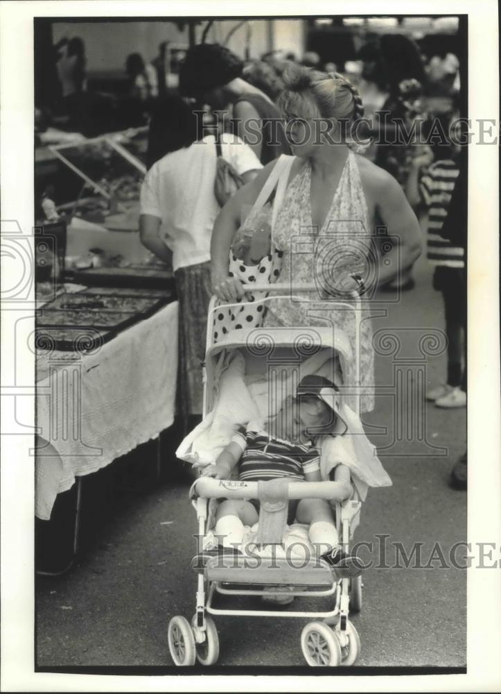 1992 Press Photo Kari Vic and son at Maxwell Street Days, Mukwonago, Wisconsin - Historic Images