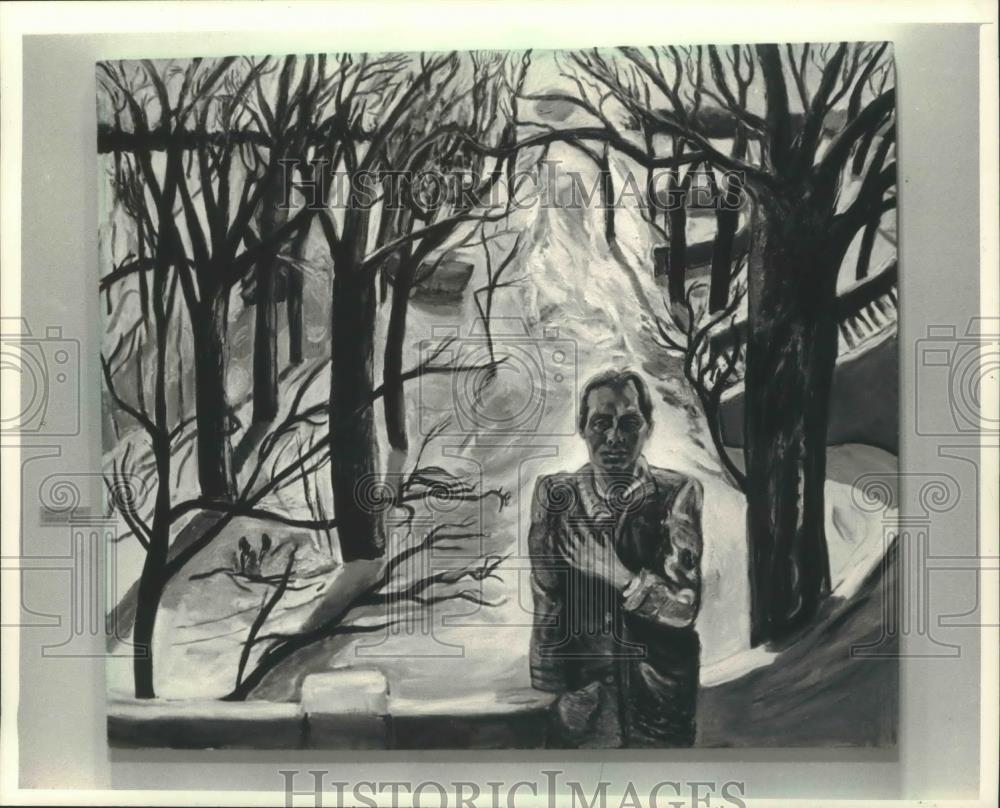 1986 Press Photo Mark Mulhern's "Midwinter-Spring, Self Portrait in Park" - Historic Images