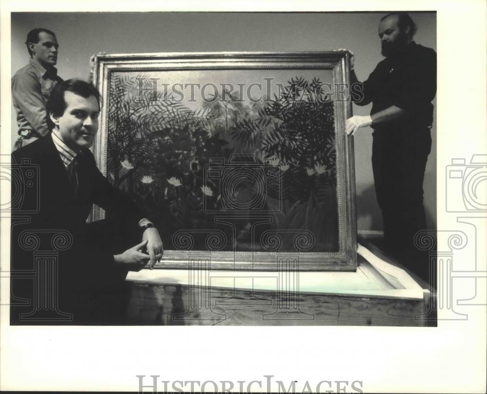 1987 Press Photo Milwaukee Art Museum, Tropical Forest with Monkeys 1910 oil - Historic Images