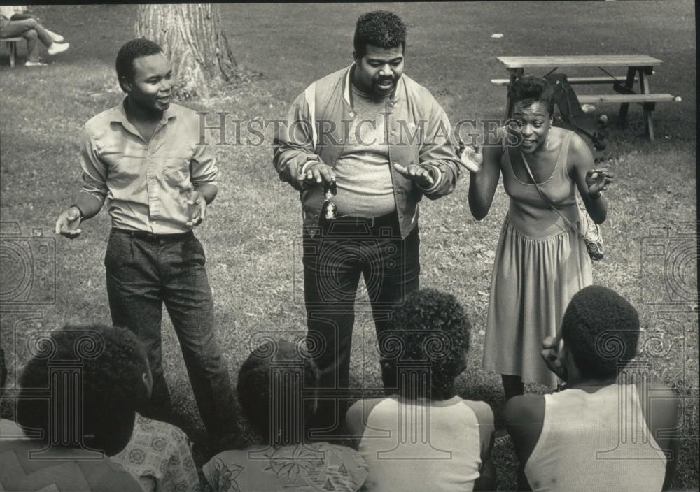 1986 Press Photo Leon Johnson, Wally Gator &amp; Shirley Tripp, of Dreamgirls cast - Historic Images