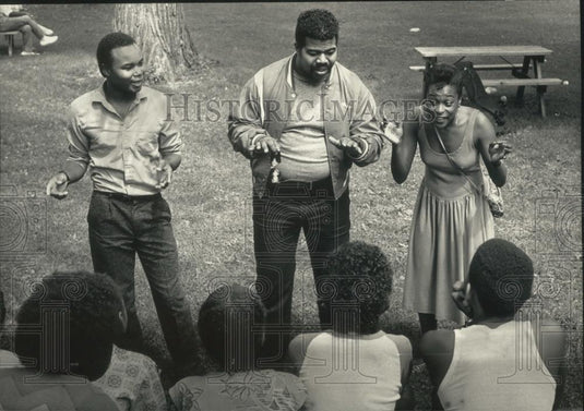 1986 Press Photo Leon Johnson, Wally Gator & Shirley Tripp, of Dreamgirls cast - Historic Images