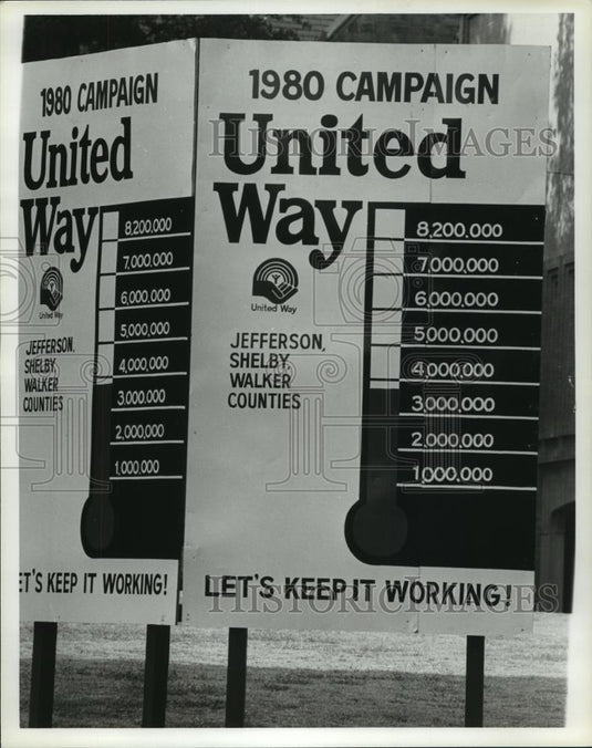 1980 Press Photo United Way fundraising sign, Jefferson, Shelby & Walker County - Historic Images