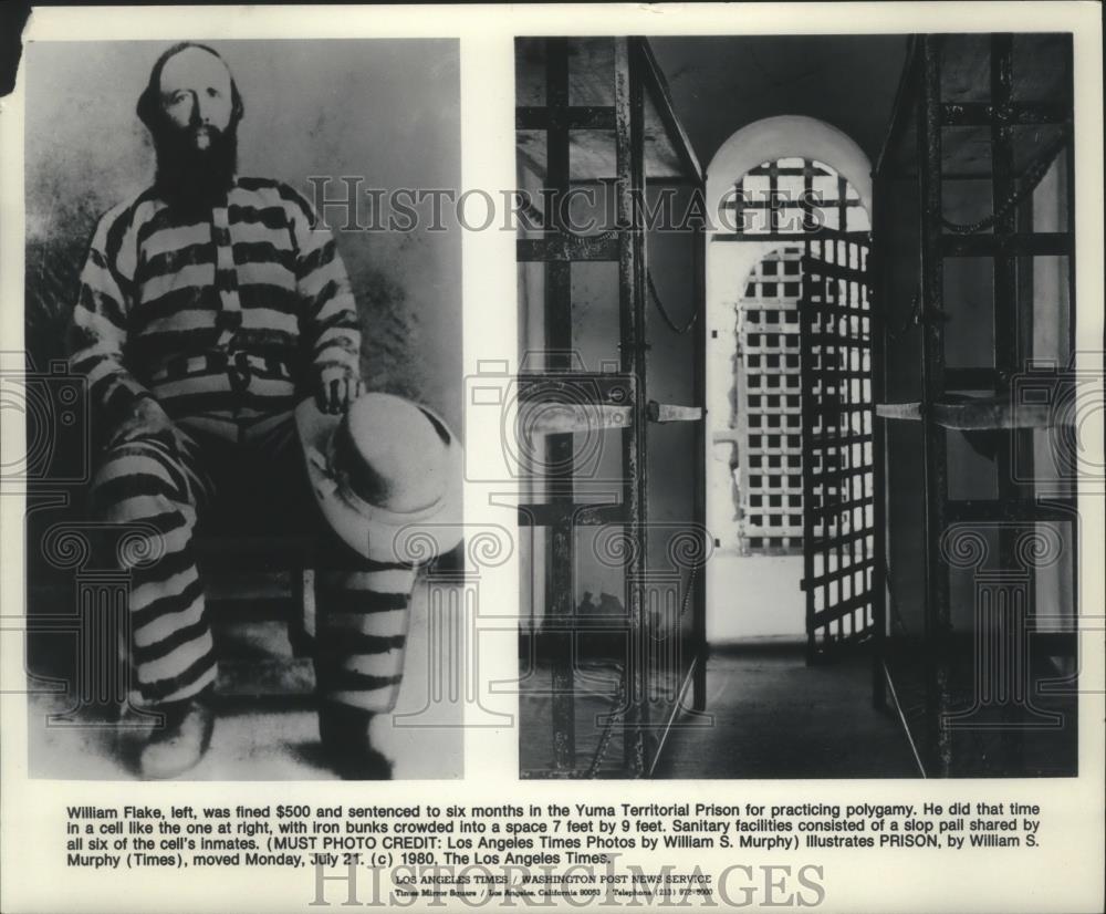 1980 Press Photo William Flake spending six months in jail in Yuma Prison - Historic Images