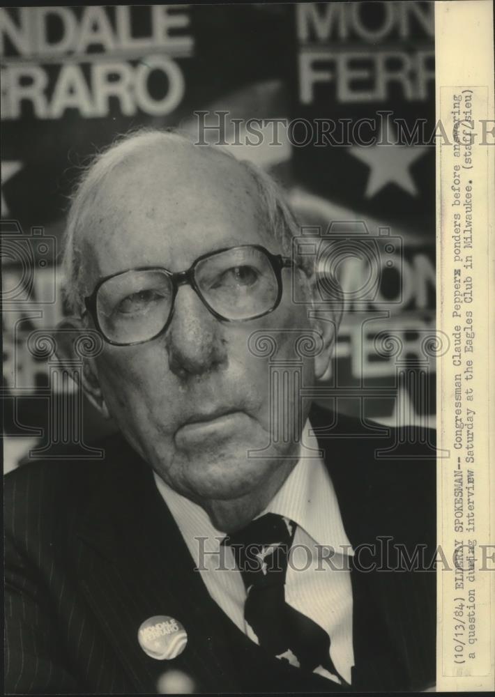 1984 Press Photo Claude Pepper During Interview At Eagles Club - mjb83297 - Historic Images