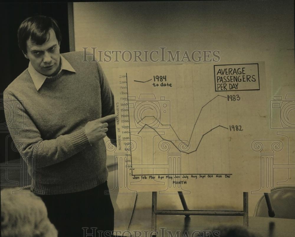 1984 Press Photo Robert Johnson, Metro Transit Coordinator at meeting Waukesha - Historic Images