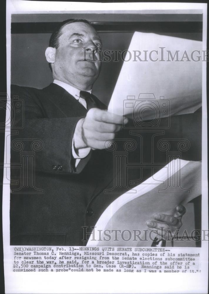 1956 Press Photo Senator Hennings Resigns Subcommittee - RSA28453 - Historic Images