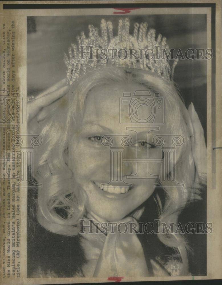 1974 Press Photo Anneline Kriel New Miss World Crown - RSA46035 - Historic Images