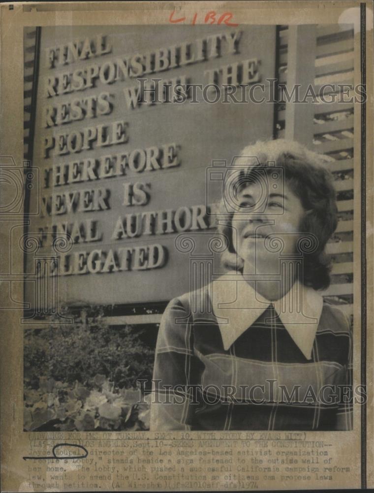 1974 Press Photo Joyce Koupal of People&#39;s Lobby - RSA46325 - Historic Images